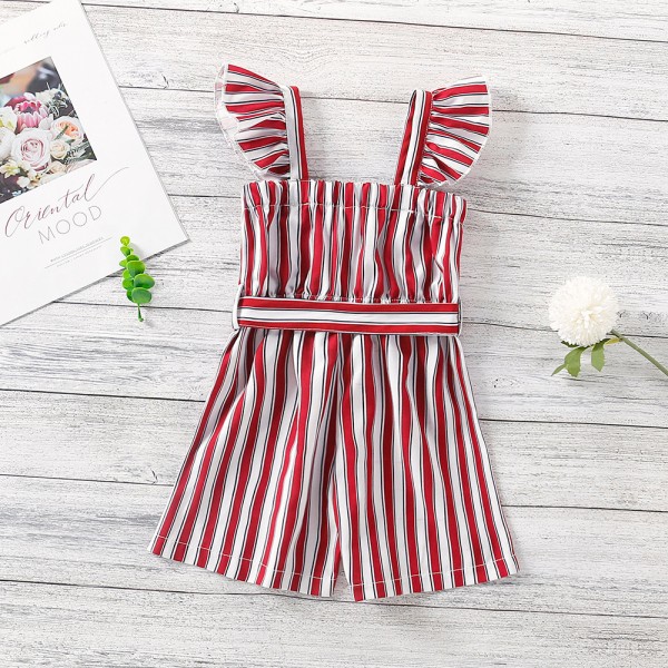 EW foreign trade children's wear 2021 summer new girls' striped suspender BOW BELT Jumpsuit K116