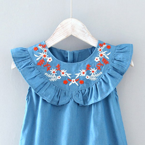 EW foreign trade children's wear 2021 summer new girls' sleeveless embroidered lace dress q646