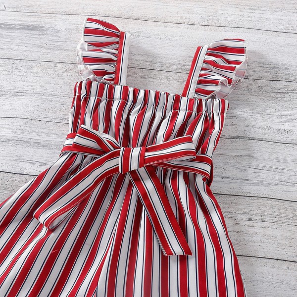 EW foreign trade children's wear 2021 summer new girls' striped suspender BOW BELT Jumpsuit K116