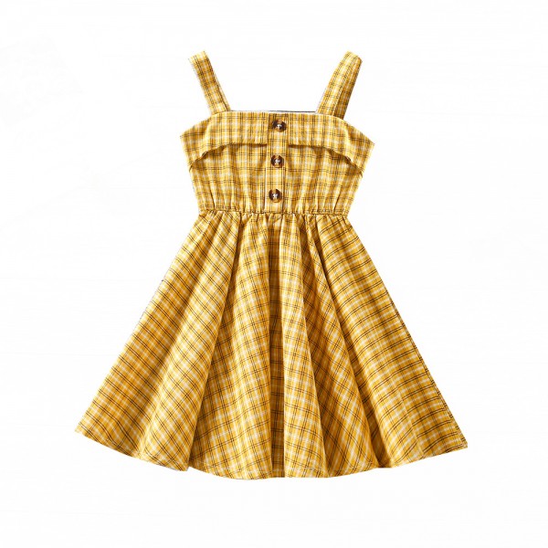 EW foreign trade children's 2021 summer new Korean sling slim Plaid Dress q669