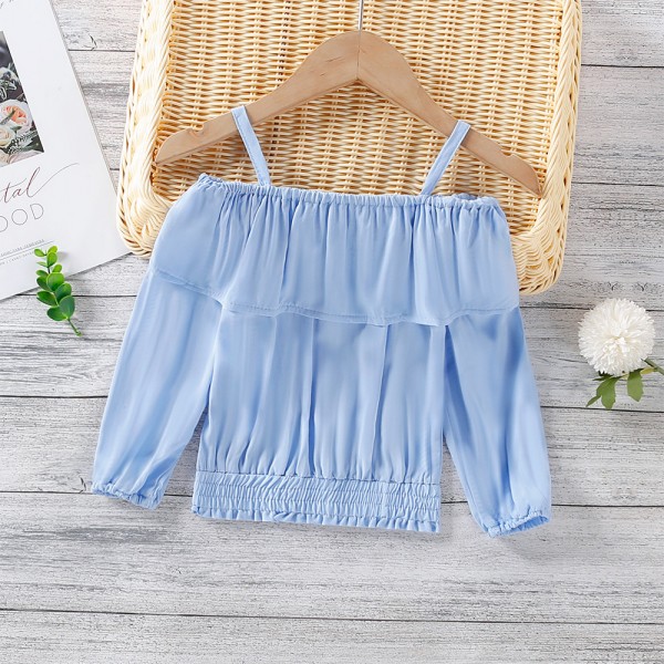 EW foreign trade children's wear 2021 summer new Ruffle breathable sling long sleeve casual top T37
