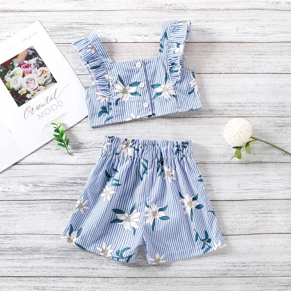 EW foreign trade children's 2021 summer new suspender Flower Top + shorts two piece suit tz274