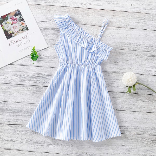 EW foreign trade children's 2021 summer new girls' Strapless suspender striped dress q637