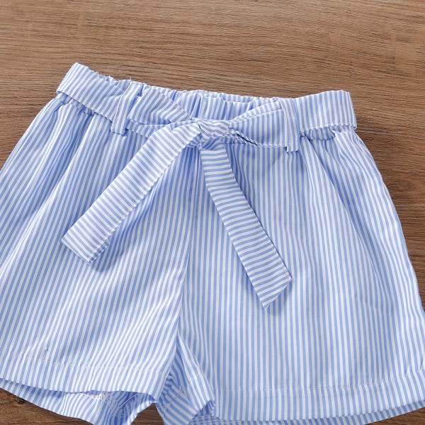 EW foreign trade children's wear 2021 summer new girls' Short Sleeve Top + striped shorts two piece set tz284