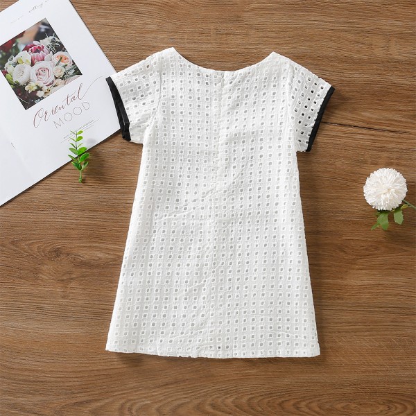 EW foreign trade children's wear 2021 summer new black and white round neck small fragrance hollow out dress q198