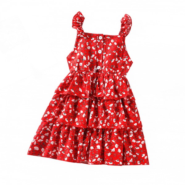 EW foreign trade children's wear 2021 summer new Korean drawstring one shoulder floral dress q699