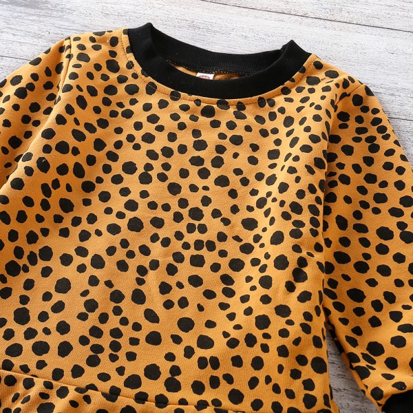EW foreign trade children's wear 2021 autumn new girl fashion fashion leopard print contrast dress wcr62