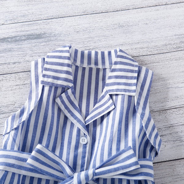 EW foreign trade children's wear 2021 summer new girls' striped vest bow belt Jumpsuit K105