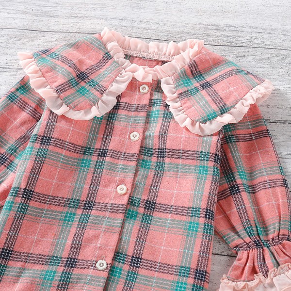 EW foreign trade children's Plaid Shirt 2021 spring and autumn girl's sweet pink baby collar shirt T191