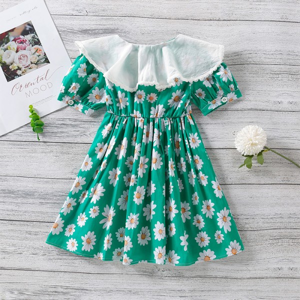 EW foreign trade children's wear 2021 new girls' summer patchwork Lace Floral Dress q704