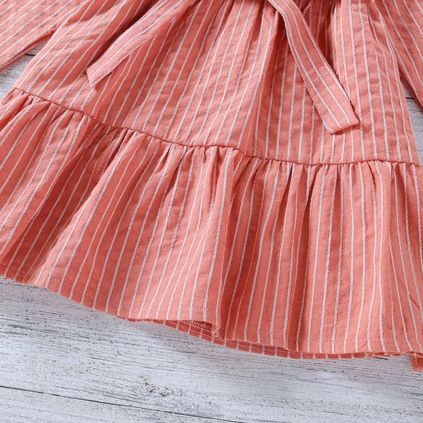 EW foreign trade children's wear 2021 spring and autumn new waist bow striped dress q531