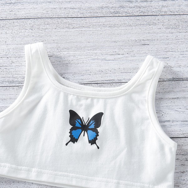 EW foreign trade children's clothing 2021 summer new girl butterfly print Vest Top + plaid skirt tz273