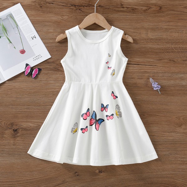 EW foreign trade children's wear 2021 summer new girls solid color vest butterfly print dress q634