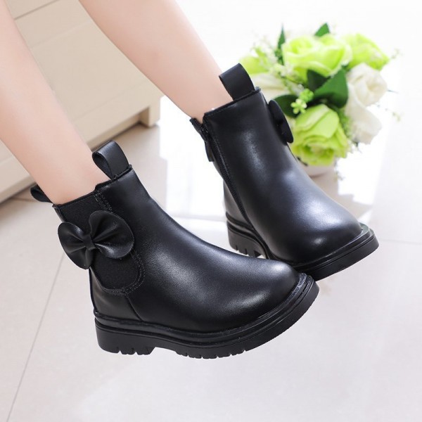 Spot Zhenyi 2020 winter women's leather casual shoes side zipper single boots anti slip children's leather boots factory wholesale