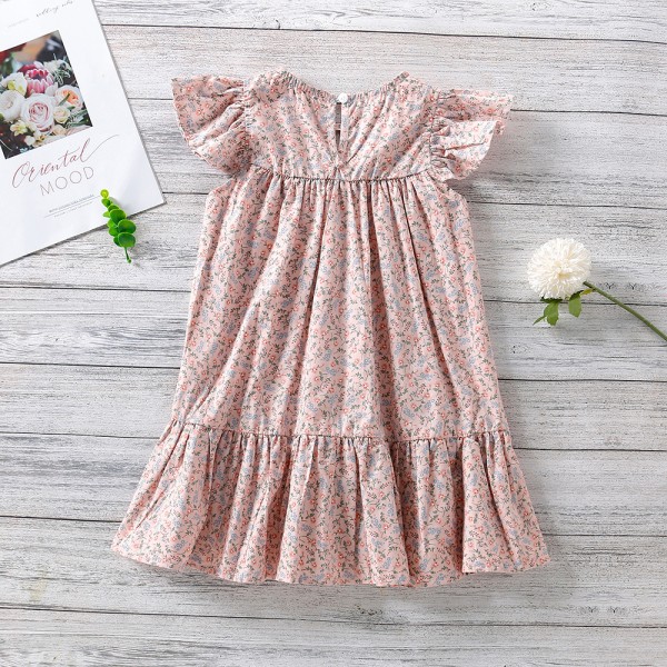 EW foreign trade children's wear 2021 summer new girls' wear small flying sleeve floral dress q696