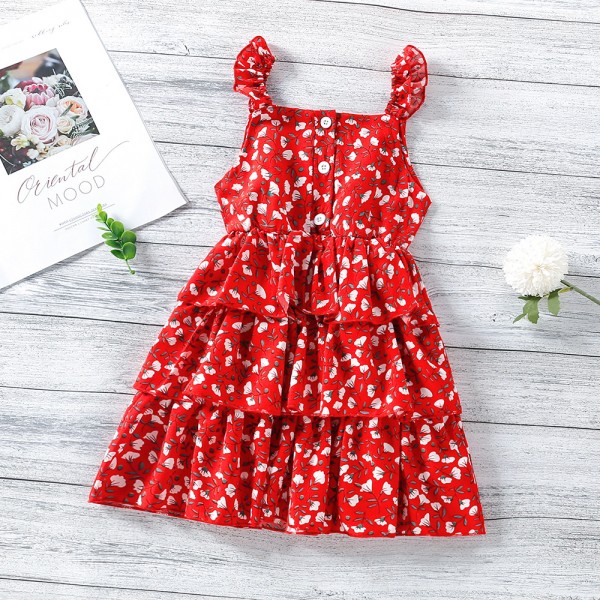 EW foreign trade children's wear 2021 summer new Korean drawstring one shoulder floral dress q699