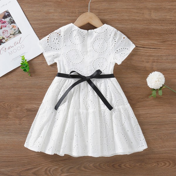 EW foreign trade children's wear 2021 summer wear new white hollow out embroidered girl's dress q711