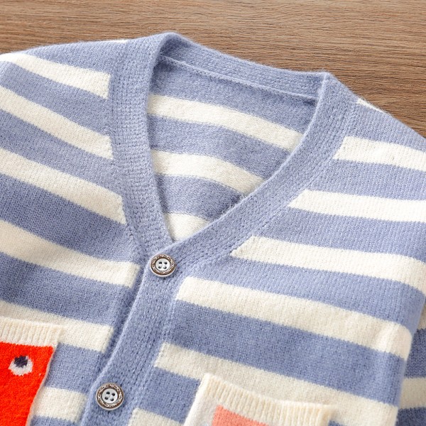 EW foreign trade children's wear 2021 autumn new girl fashion stripe cartoon pocket sweater cardigan mk21
