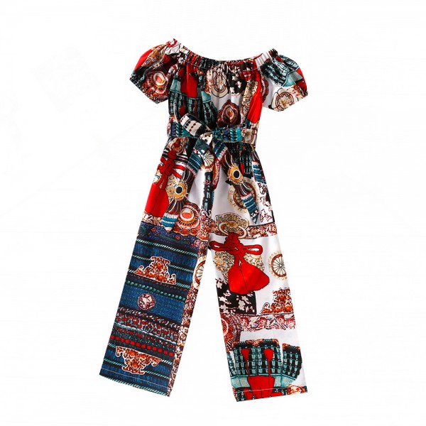 EW foreign trade children's wear 2021 summer wear new girls' national style waist slim Jumpsuit k118