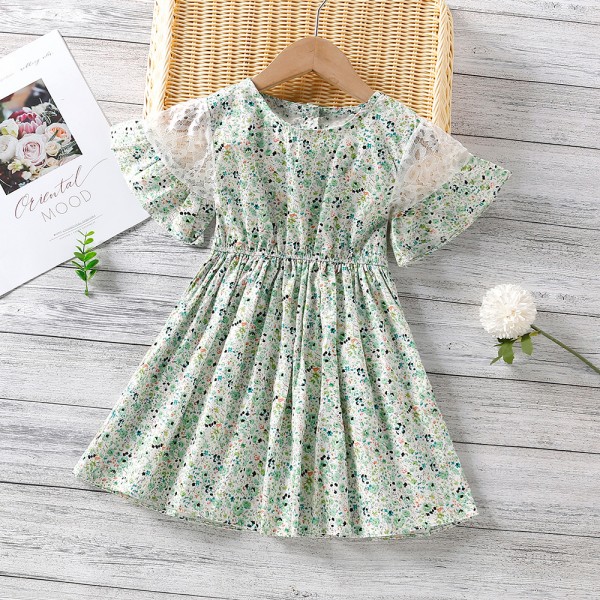 EW foreign trade children's wear 2021 summer new girls' fresh floral lace dress q691-1