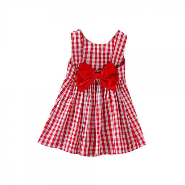 EW foreign trade children's summer wear 2021 new girl's bow Plaid Dress with hat cx49-5