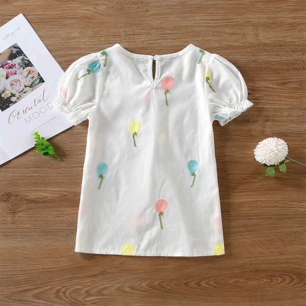 EW foreign trade children's wear 2021 summer new colorful balloon embroidered girl's cute Shirt Short Sleeve t22-2
