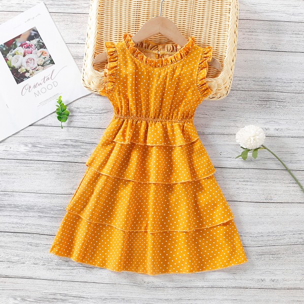 EW foreign trade children's clothing girls' company 2021 summer new dot multi-layer lace sleeveless dress q675