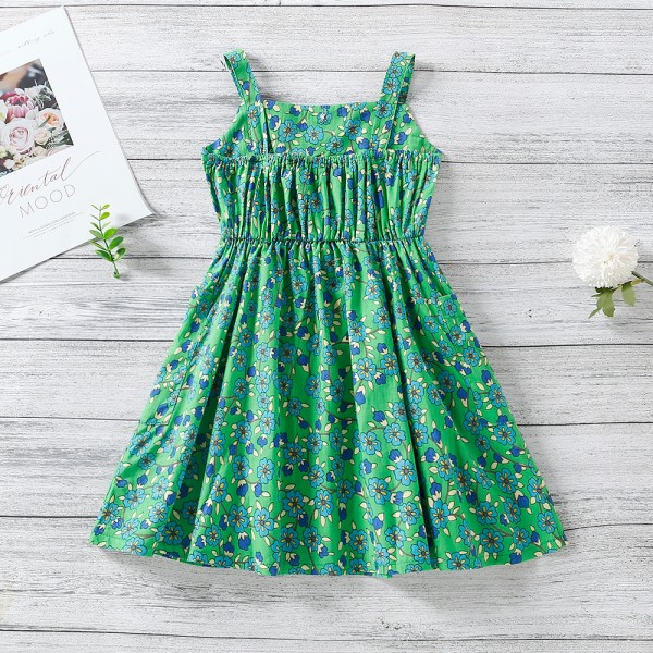 EW foreign trade children's wear 2021 summer new girls' wear floral suspender dress q671