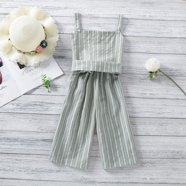 EW foreign trade children's wear girl's stripe small sling summer 2021 new wide leg pants two piece set with belt tz95