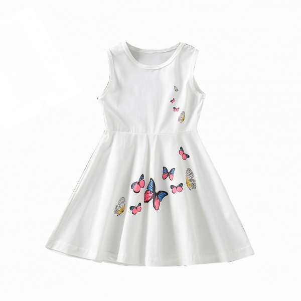 EW foreign trade children's wear 2021 summer new girls solid color vest butterfly print dress q634
