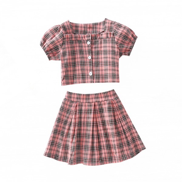EW foreign trade children's wear 2021 summer new girl's College style short sleeve two piece set tz256