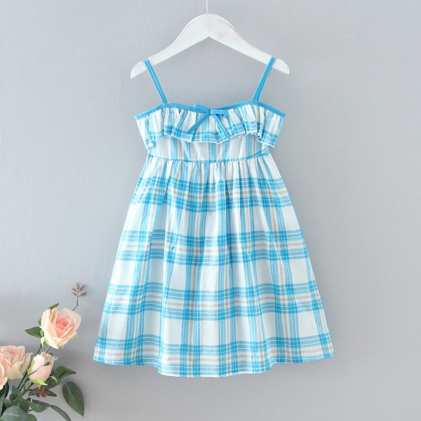 EW foreign trade children's wear 2021 summer new girls' holiday style lattice suspender vest dress q655