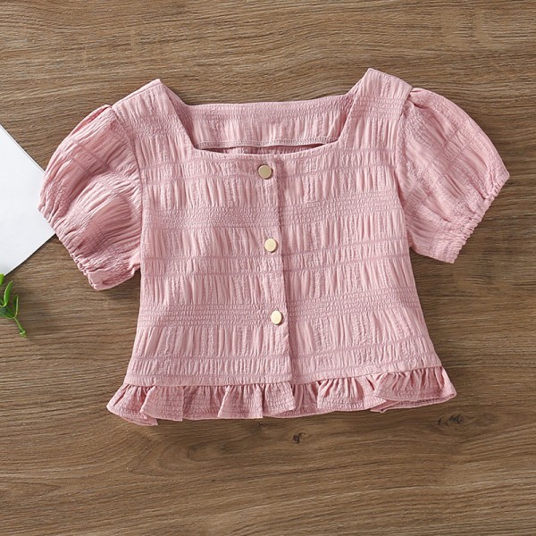 EW foreign trade children's 2021 summer new girls' French square neck short bubble sleeve top sy18