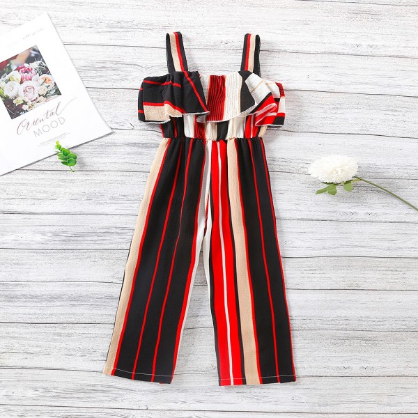 EW foreign trade children's wear 2021 summer new girls' suspender stripe waist closing slim Jumpsuit K119