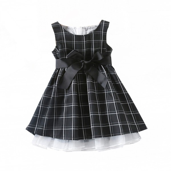 EW foreign trade children's wear 2021 summer new girls bow vest Plaid Dress q698