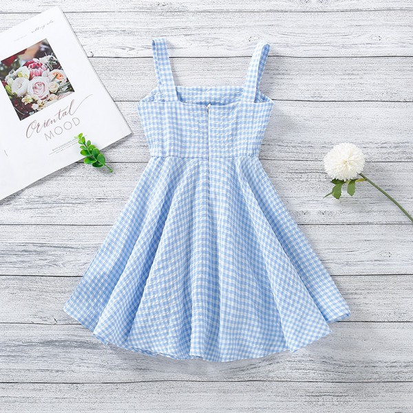 EW foreign trade children's 2021 summer new Korean sling slim Plaid Dress q649-1