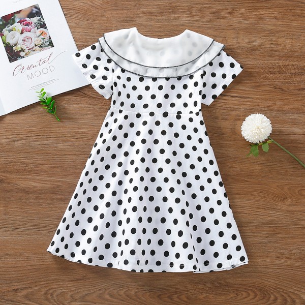 EW foreign trade children's wear 2021 summer new girls dot single breasted big Lapel elegant dress q183