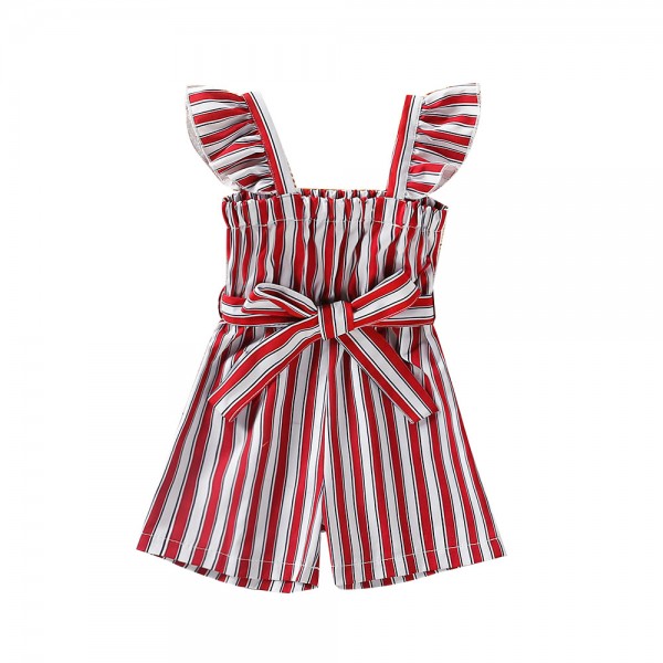 EW foreign trade children's wear 2021 summer new girls' striped suspender BOW BELT Jumpsuit K116