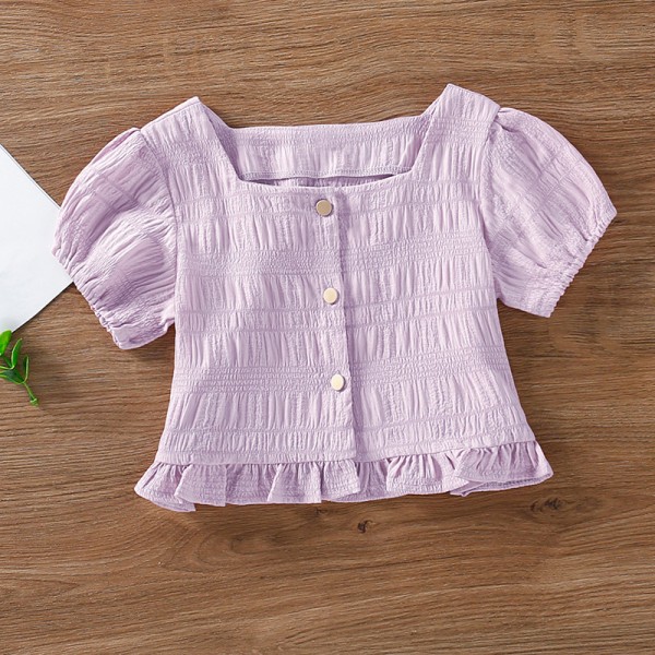 EW foreign trade children's 2021 summer new girls' French square neck short bubble sleeve top sy18