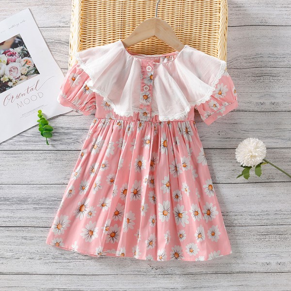 EW foreign trade children's wear 2021 new girls' summer patchwork Lace Floral Dress q704