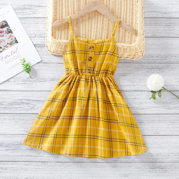 EW foreign trade children's wear 2021 summer new girls' Plaid suspender dress q651