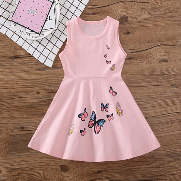 EW foreign trade children's wear 2021 summer new girls solid color vest butterfly print dress q634