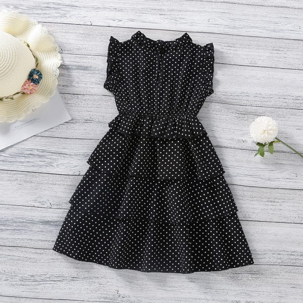EW foreign trade children's clothing girls' company 2021 summer new dot multi-layer lace sleeveless dress q675