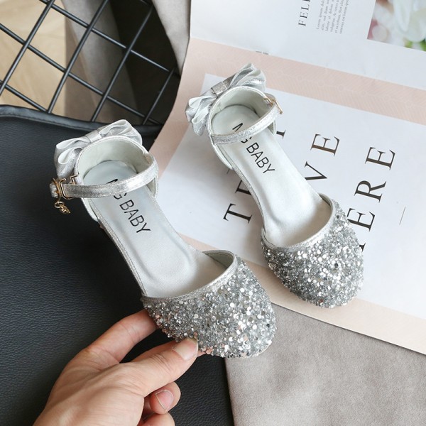 Girls' leather shoes 2020 new princess shoes crystal high heels little girl student performance shoes Korean children's shoes