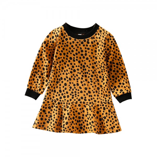 EW foreign trade children's wear 2021 autumn new girl fashion fashion leopard print contrast dress wcr62