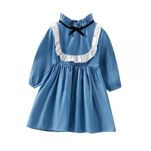 EW foreign trade children's wear 2021 autumn new girls' fashionable BOW LACE DRESS q604
