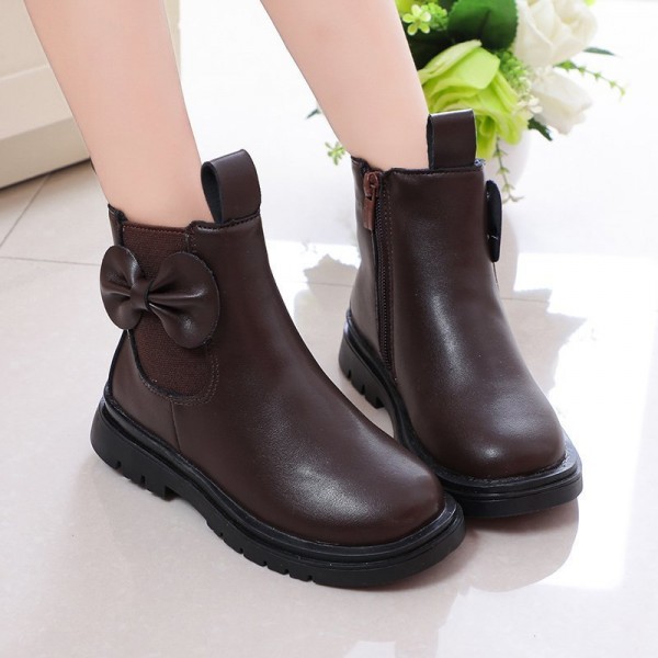 Spot Zhenyi 2020 winter women's leather casual shoes side zipper single boots anti slip children's leather boots factory wholesale