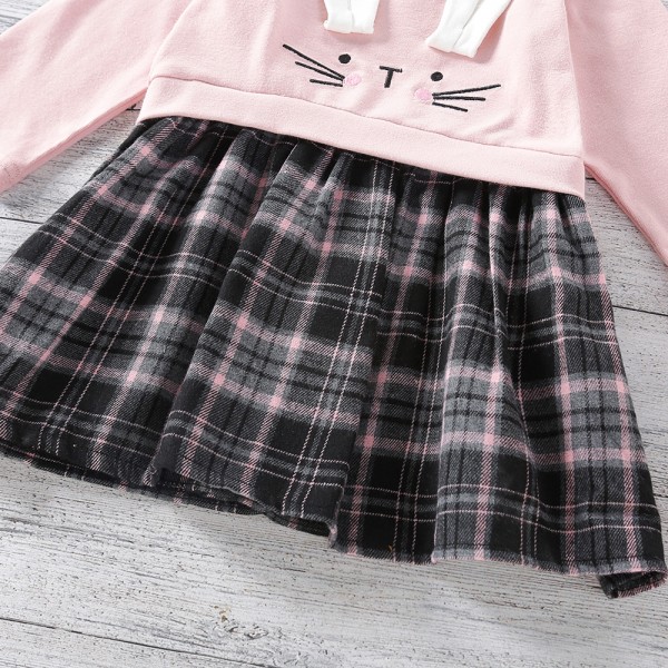 EW foreign trade children's wear 2021 spring and autumn new dress cute little ear Plaid Dress q115