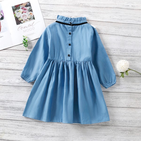 EW foreign trade children's wear 2021 autumn new girls' fashionable BOW LACE DRESS q604