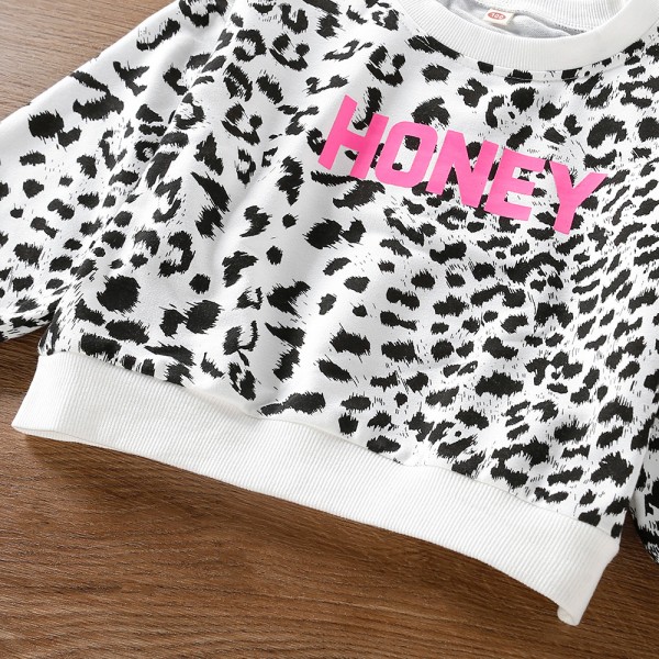 EW foreign trade children's wear 2021 autumn new fashion Korean leopard letter pattern T-shirt T54
